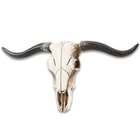 Longhorn Bull / Steer Skull - Polyresin Wall Ornament / Plaque Sculpture - Flat Back, Mounting Hook - Authentic Detailing, Realistic Weathering - 10" Horn Span