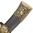 Growling Tiger Fantasy Dagger And Scabbard - Stainless Steel Blade, Faux Leather Wrap, Brass Look Collectible - Length 13 1/2"
