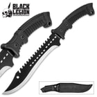 Black Legion Iron Phantom Bowie / Fixed Blade Knife - 3Cr13 Stainless Steel - Clip Point, Sawback, Black 2-Tone Finish - Belt Sheath - Tactical, Outdoors, Hunting, Survival, Camping - 15 1/4"