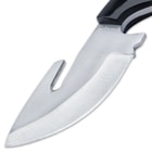 It has a 3 3/4” full-tang, stainless steel, blade that features a gut-hook and is sharp and ready for any cutting task