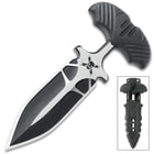 M48 Fang I Tactical Push Dagger And Sheath - Cast Stainless Steel Blade, Black Oxide Coating, TPR Handle - Length 7 3/8”