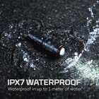 This NEBO flashlight is waterproof with a rating of IPX7.