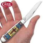 Case Stained Glass Cross Trapper Pocket Knife Gift Set - Surgical Stainless Steel Blades, Natural Bone Handle Scales