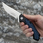 The Hibben pocket knife has a 7Cr17 stainless steel blade