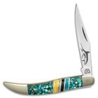 Kissing Crane Bahama Blue Toothpick Pocket Knife - Stainless Steel Blades, Genuine Bone Handle, Brass Liners, Polished Bolsters, Individually Serialized