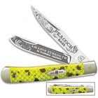 Kissing Crane Peacock Bass Trapper Pocket Knife - Stainless Steel Blades, Embossed Fuzion Handle Scales, Nickel Silver Bolsters