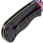 Timber Wolf Pack Leader Assisted Opening Pocket Knife Folder - Rainbow Blade Finish, Paw Print Cutout, Flipper, Liner Lock - Black Anodized Handle Howling Wolves Full Moon; Pocket Clip, Lanyard Hole