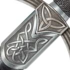 Emerald Triad Short Sword with Scabbard | Display-Edged Dagger with Celtic Knot Accents
