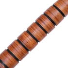 Zoomed view showing the detailing on the genuine stacked leather handle.