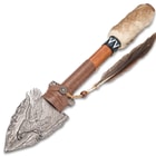 Eagle Arrowhead Spear With Wooden Display Plaque - Aluminum Alloy Arrowhead, Pakkawood Shaft, Faux Fur And Feather Accents - Length 18”