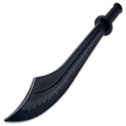 The curved black “blade” of the sword is made from polypropylene for training purposes. 