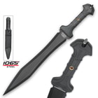 Gladiator sword with sharp 1060 high carbon steel blade enclosed in black nylon sheath with a tpr rubberized handle
