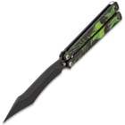 Poison Dragon Butterfly Knife - Stainless Steel Blade, Black Non-Reflective Finish, Raised Artwork, Latch Lock - Length 9 1/4”