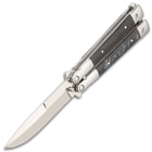 Classic Black Butterfly Knife - Stainless Steel Blade, ABS Handle, Stainless Bolsters, Latch Lock, Double Flippers - Length 7 3/4”