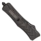 Medium VF-1 Series Black Double Edge OTF Knife - Stainless Steel Blade, Metal Alloy Handle, Pocket Clip - Length 7 3/4”