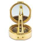 Compass In Wooden Box - High-Quality Brass Construction, Mirror Inside Lid, Specialized Instrument - Dimensions 4”X 4”X 2”