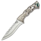 Twisted Celtic Dagger With Sheath - Stainless Steel Blade, Solid Steel Handle, Faux Emerald Accent - Length 10”