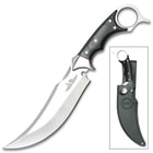 Gil Hibben Recurve Karambit Knife With Sheath - 5Cr15MoV Steel, Black Linen Micarta Handle Scales, Open Pommel - Length 11 1/2”