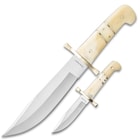 Timber Rattler Camel Bone Bowie Knife - Two-Knife Set with Leather Twin Sheath