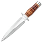 Timber Wolf Leather Fighter Dagger With Sheath - Stainless Steel Blade, Banded Leather Handle, Stainless Steel Guard - Length 13”