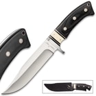Timber Wolf Snake River Hunter Fixed Blade Knife And Sheath - Stainless Steel Blade, Bone And Pakkawood Handle, Rosette Accents - Length 11”
