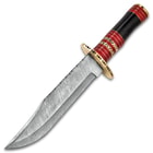 Timber Wolf Mediterranean Basin Bowie Knife- Damascus Steel Blade, Buffalo Horn Handle, Brass Guard And Pommel - Length 13 1/2”