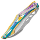 Rampage Hercules Pocket Knife - 3Cr13 Stainless Steel, Stainless Steel Handle, Rainbow Titanium Finish, Ball Bearing, Pocket Clip