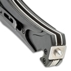 Close up image of the handle and glass breaker of the Tactical Knife.