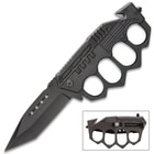 Black Folding Knuckle Knife - Stainless Steel Blade, ABS Handle, Seatbelt Cutter, Glass Breaker - Closed Length 5 1/4”