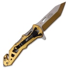 MTech Gold Skeleton Pocket Knife - 3Cr13 Steel Blade, Anodized Aluminum Handle, Pocket Clip - 4 1/2” Closed