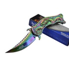 Iridescent Rainbow Flying Dragon Assisted Opening Folding Pocket Knife