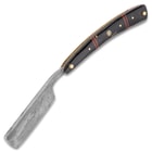 Timber Wolf Calcutta Folding Razor Knife And Sheath - Damascus Steel Blade, Bone Handle Scales, Brass Liners And Pins - Length 9 3/4”