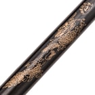 Black Wooden Golden Dragon Nunchaku - Stainless Steel Ball Bearing Chain, Painted Dragon Design - Length 12”