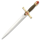 Gold Crusader Helmet Dagger And Sheath - Stainless Steel Display Blade, ABS And Metal Handle - Length 14 1/2”