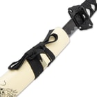 Each sword has a black 1045 carbon steel blade with display edges and a faux ray skin and black cord-wrapped handle