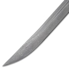 The colossal, full-tang 36” Damascus steel blade is expertly hand-forged by seasoned swordsmiths using centuries-old techniques