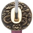 Close up image of the tsuba on the Katana.