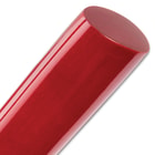 Detailed look at the silky smooth appearance of the red lacquered hardwood handle. 