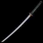 The sword has a hand-forged, 29” clay-tempered 1095 carbon steel blade that’s razor-sharp and perfectly balanced