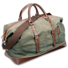 Outback Traveler Green Duffle Bag – Canvas Construction, Soft Lining,  Spacious Interior, Leather Accents, Multiple Pockets, Metal Hardware