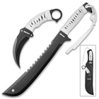 Black Legion Spectre Twins 2-Piece Knife Set - Karambit, Bowie Knife - 420 Stainless Steel, Black Coating - One-Piece Construction, Full Tang - Cord Wrapped Handles - Nylon Sheath - Black / White