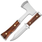 Timber Wolf Expedition Set With Sheath - Camp Axe and Fixed Blade Knife, 1055 Carbon Steel Blades, Wooden Handles