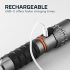 Included with the flashlight is a USB-C to USB charging cable and a lanyard