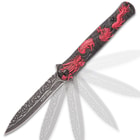 Black Legion Red Chinese Dragon Deity Stiletto Knife - Stainless Steel Blade, Assisted Opening, Anodized Aluminum Handle, Pocket Clip