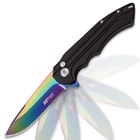 MTech Northern Lights Pocket Knife - Tini-Coated 3Cr13 Steel Blade, Aluminum Handle, Lanyard Hole, Pocket Clip - 4 1/2” Closed