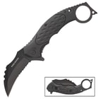 Ridge Runner Field Shadow Karambit Knife - Stainless Steel Blade, Non-Reflective, TPR Handle, Open-Ring Pommel, Pocket Clip