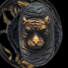 It has an antiqued brass, round tsuba with an intricately detailed tiger in an open design and a pommel to match