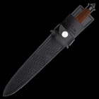 For carry and storage, each of the knives comes with a genuine, leather belt sheath with a snap strap closure