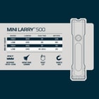 This image shows the technical specifications of the Mini Larry 500 flashlight from NEBO.