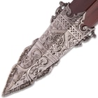 Stag Hunting Medieval Short Sword With Scabbard -  Stainless Steel Blade, Celtic Etch, Faux Woodgrain, Historically Inspired - Length 17 1/4"